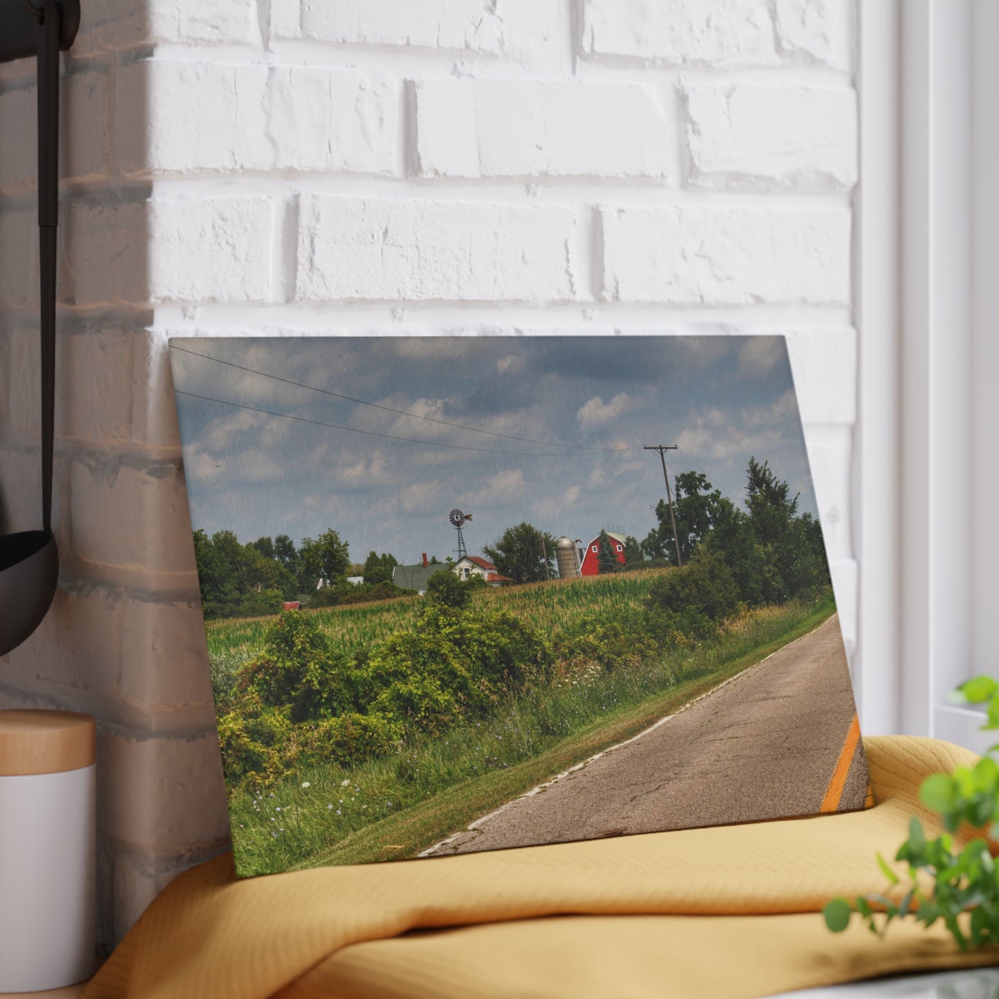 U R There Photography Across the Field in Elba I Rustic Farmhouse Tempered-Glass Cutting Board