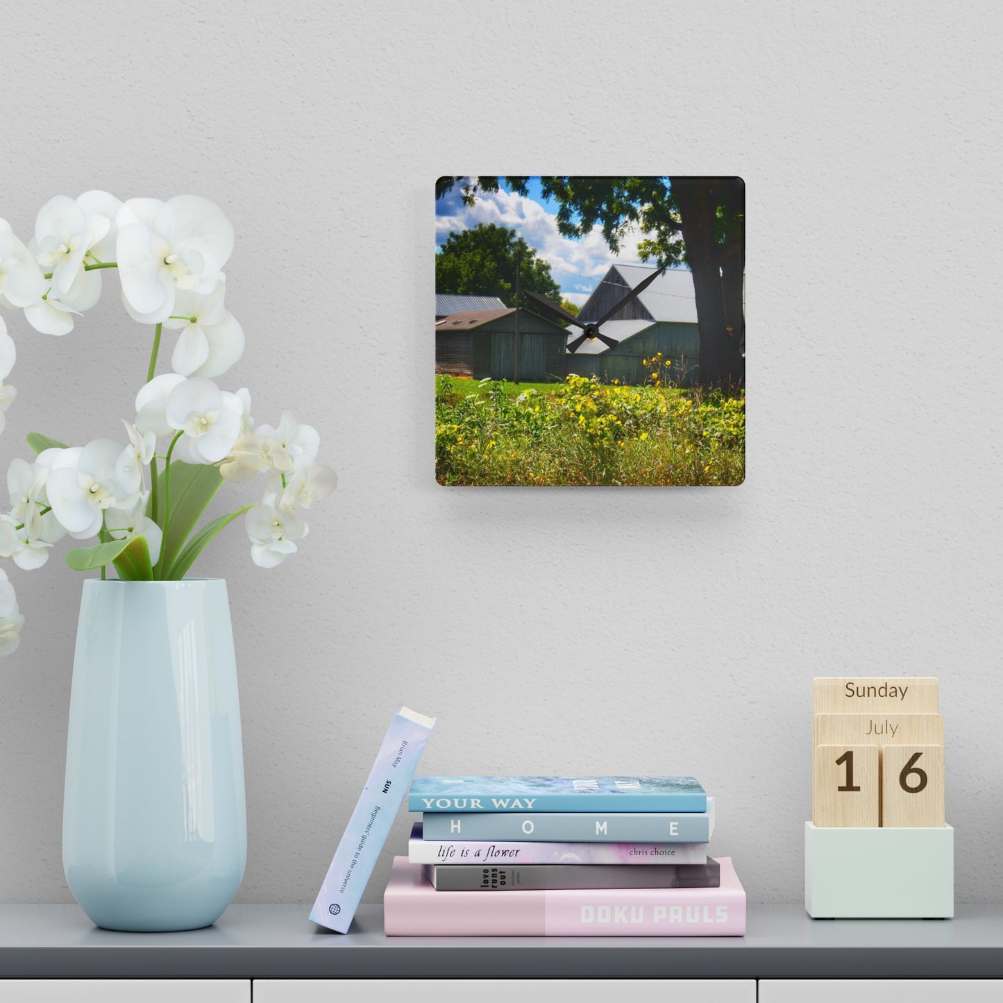U R There Photography Hough Road Greys Rustic Farmhouse Acrylic Analog Wall Clock