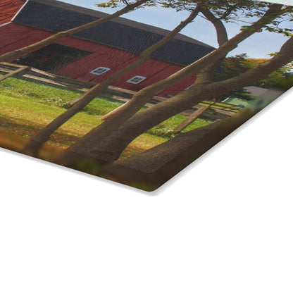 U R There Photography Hough Road Red II Rustic Farmhouse Tempered-Glass Cutting Board