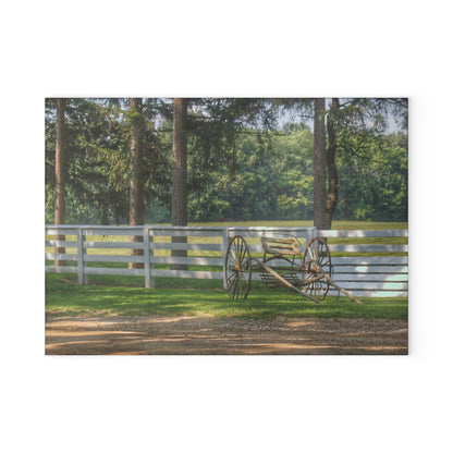U R There Photography Thornville Buggy and Fence Rustic Farmhouse Tempered-Glass Cutting Board