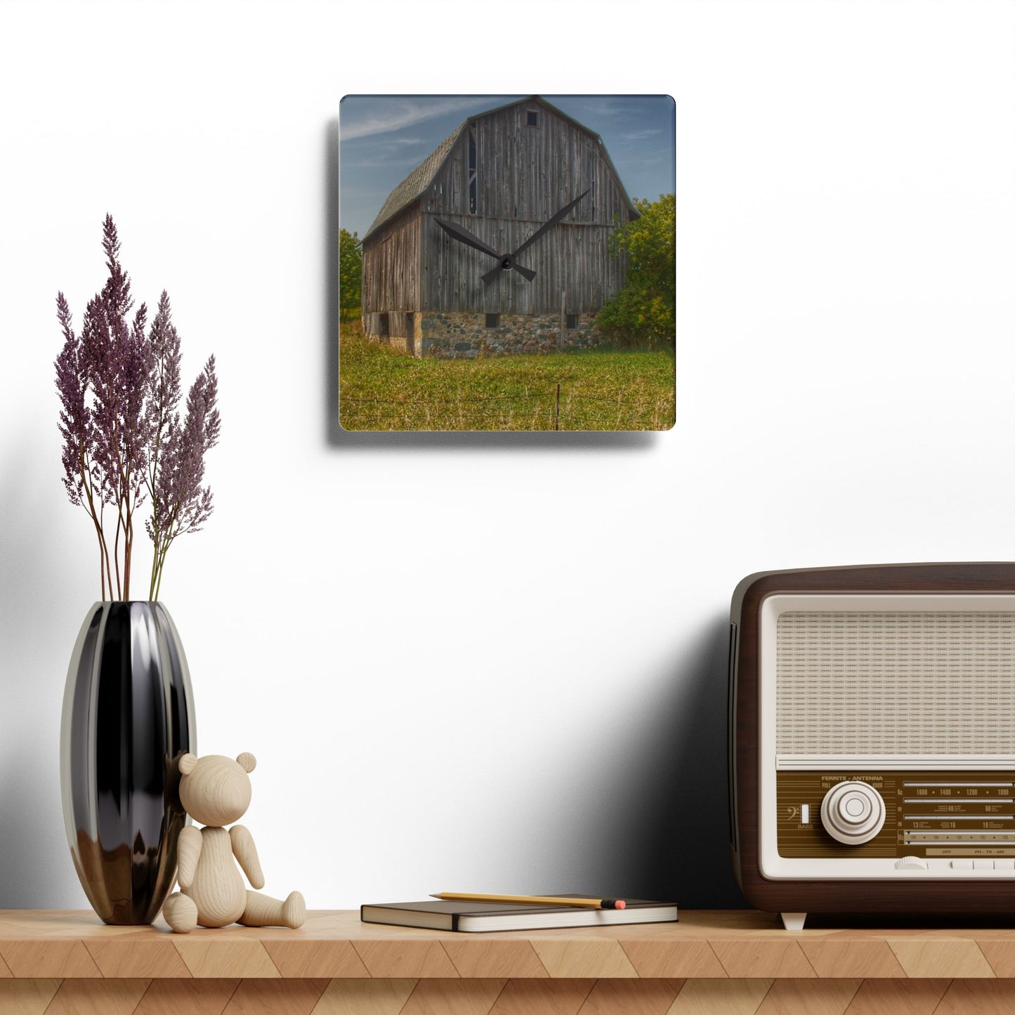 U R There Photography Cat Lake Grey II Rustic Farmhouse Acrylic Analog Wall Clock