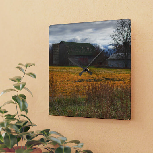 U R There Photography Fields of Golden Clover Rustic Farmhouse Acrylic Analog Wall Clock
