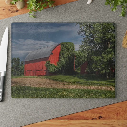 U R There Photography Catlin Road Red I Rustic Farmhouse Tempered-Glass Cutting Board