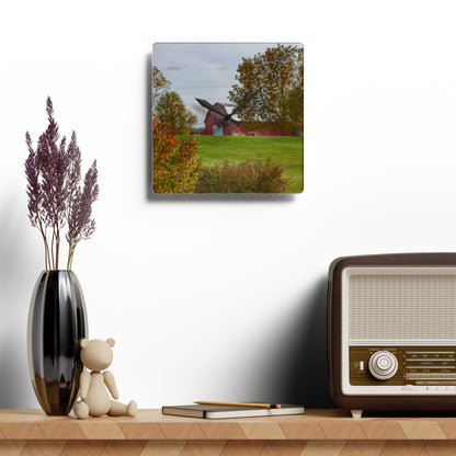 U R There Photography Lyons Road Red Rustic Farmhouse Acrylic Analog Wall Clock