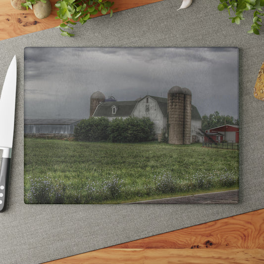 U R There Photography Clark Road White II Rustic Farmhouse Tempered-Glass Cutting Board