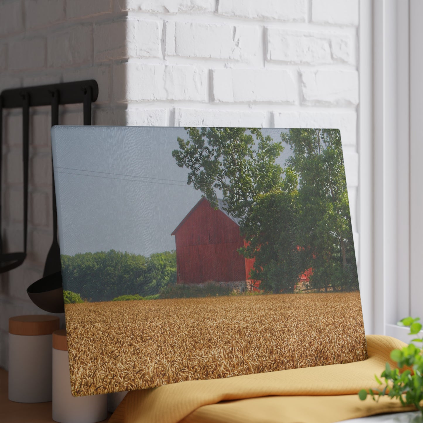 U R There Photography Tubspring Road Hidden Red Rustic Farmhouse Tempered-Glass Cutting Board