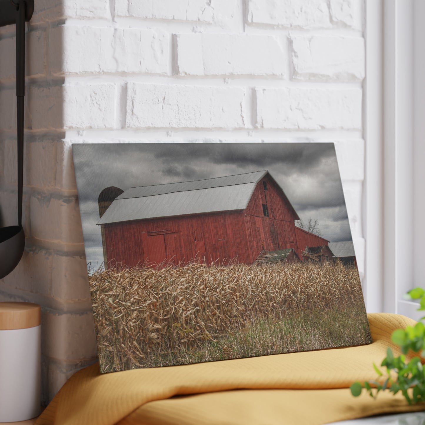 U R There Photography Horton Hilltop Red II Rustic Farmhouse Tempered-Glass Cutting Board