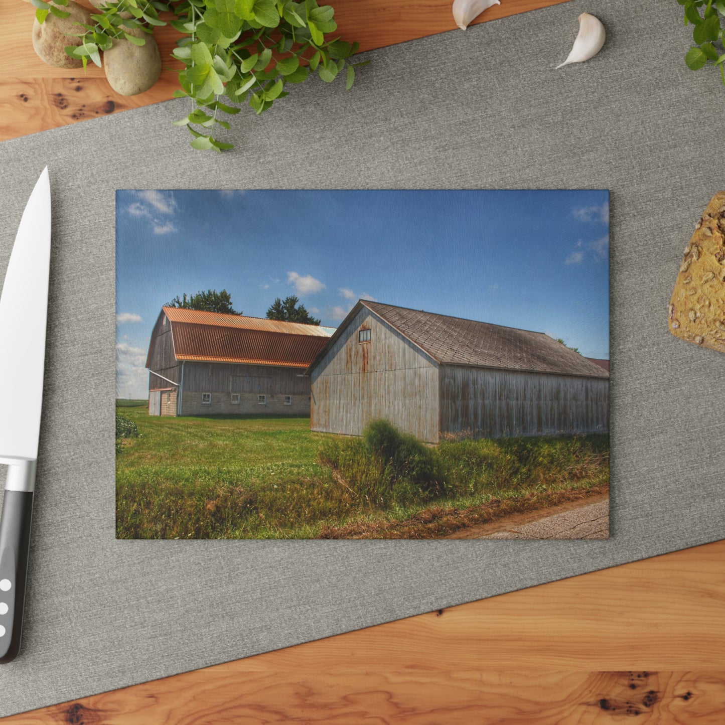 U R There Photography Copper Greys Rustic Farmhouse Tempered-Glass Cutting Board