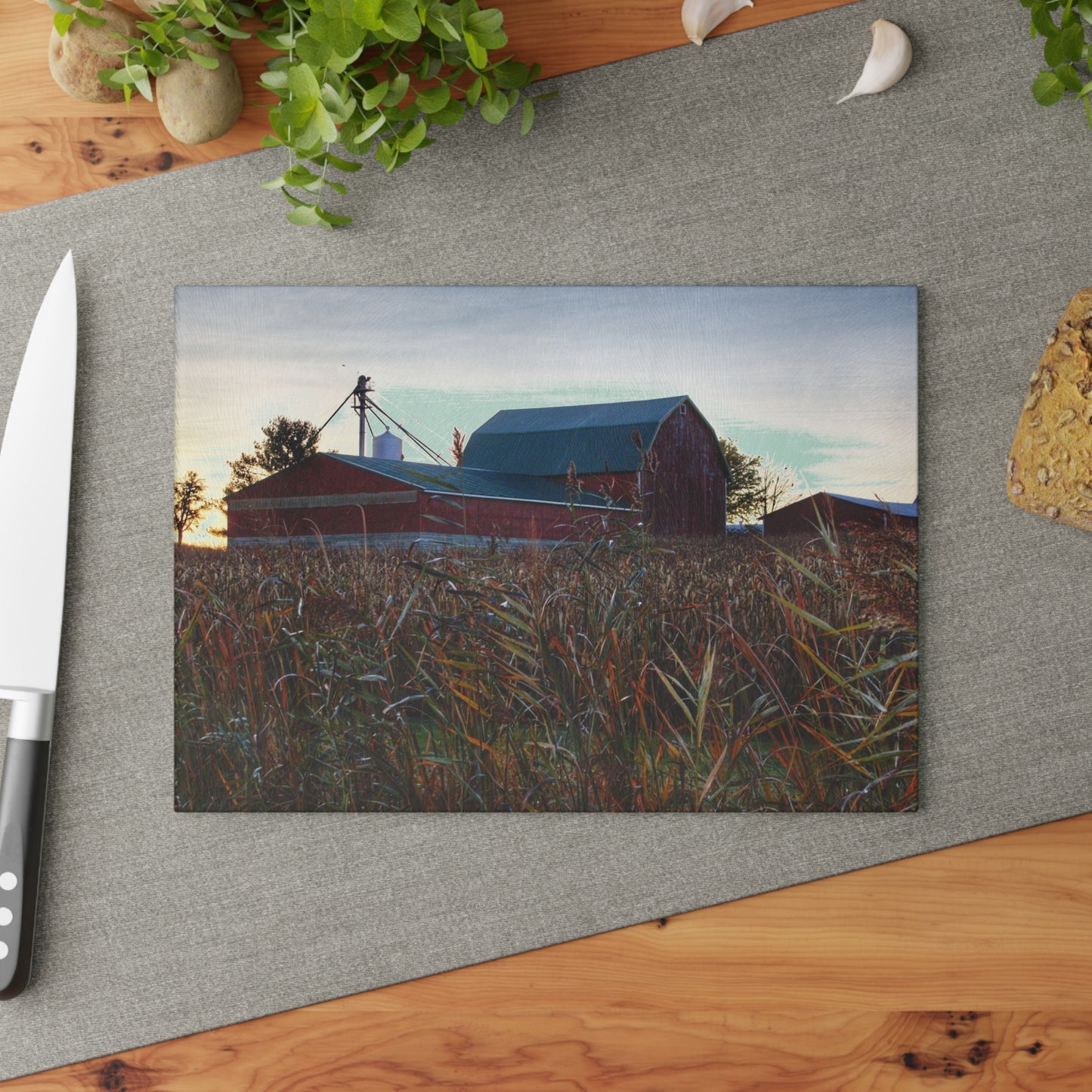 U R There Photography Haines Road Hidden Reds Rustic Farmhouse Tempered-Glass Cutting Board