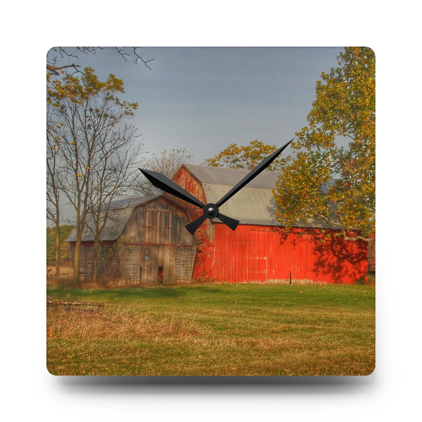 U R There Photography Barkley Road Red I Rustic Farmhouse Acrylic Analog Wall Clock
