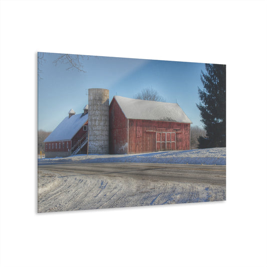 U R There Photography Metamora Red in Winter Rustic Farmhouse Acrylic Wall Print
