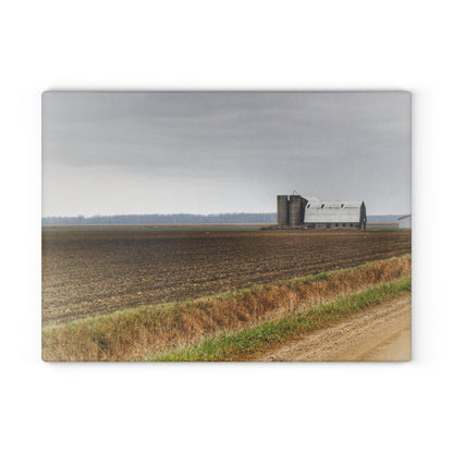 U R There Photography North Gates Road Old Grey I Rustic Farmhouse Tempered-Glass Cutting Board 8"x 11"
