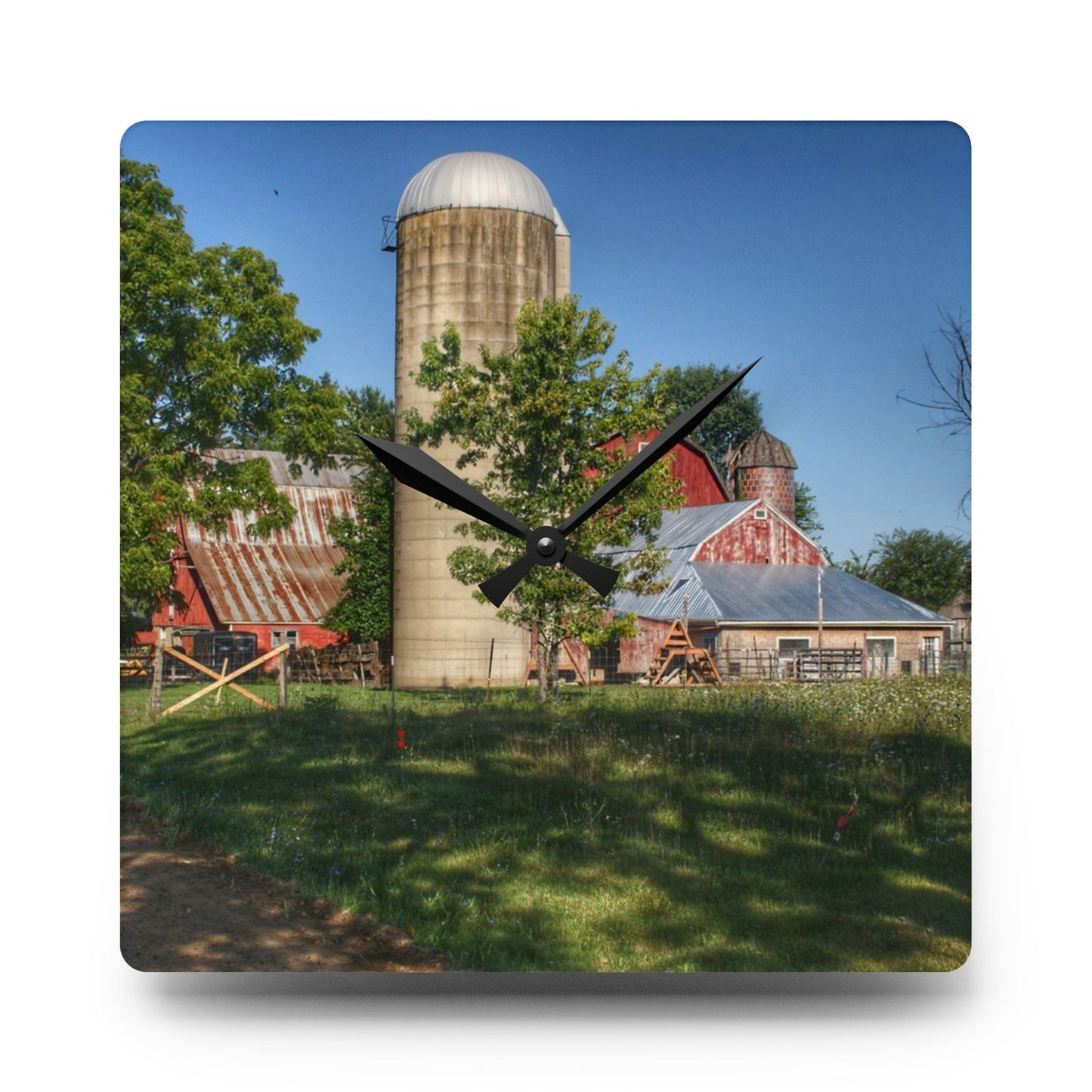 U R There Photography Tody Road Reds Rustic Farmhouse Acrylic Analog Wall Clock