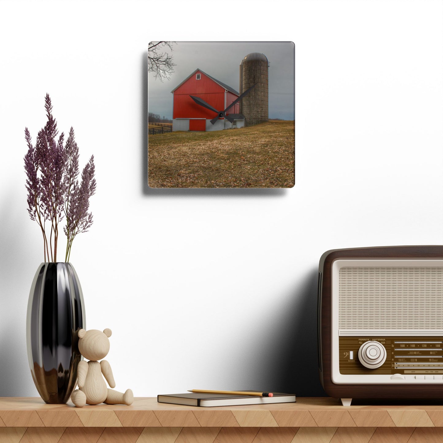 U R There Photography Brocker Road Red II Rustic Farmhouse Acrylic Analog Wall Clock