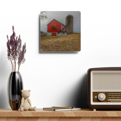 U R There Photography Brocker Road Red II Rustic Farmhouse Acrylic Analog Wall Clock