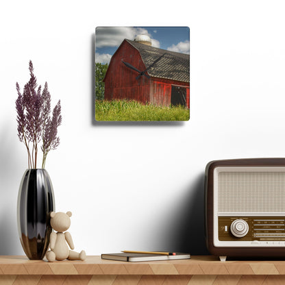 U R There Photography Hollenbeck Road Red I Rustic Farmhouse Acrylic Analog Wall Clock