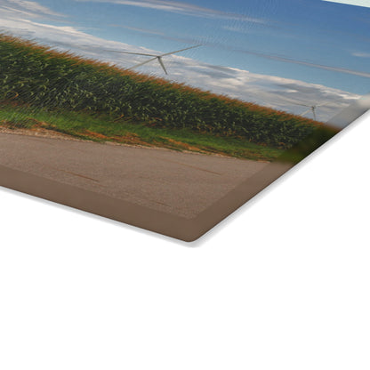 U R There Photography Gilford Road Corn Row I Rustic Farmhouse Tempered-Glass Cutting Board