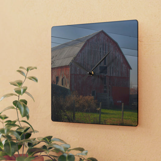U R There Photography Dodge Road Red I Rustic Farmhouse Acrylic Analog Wall Clock