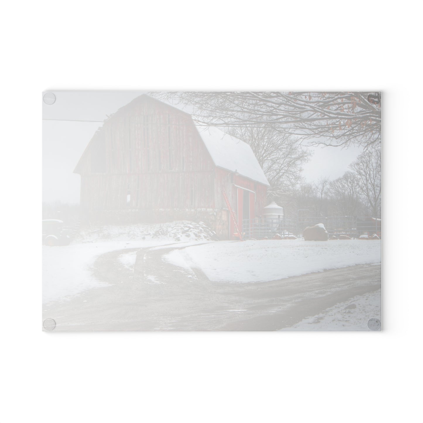 U R There Photography Marathon Road Red in Winter Rustic Farmhouse Tempered-Glass Cutting Board