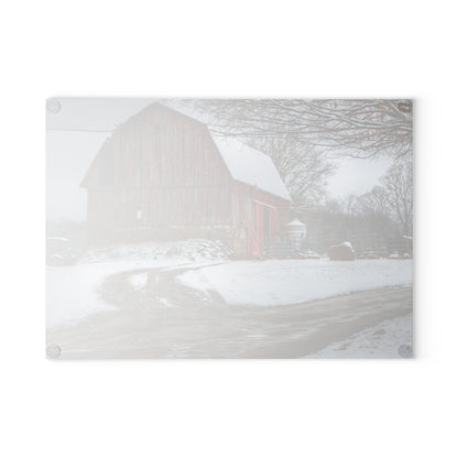U R There Photography Marathon Road Red in Winter Rustic Farmhouse Tempered-Glass Cutting Board