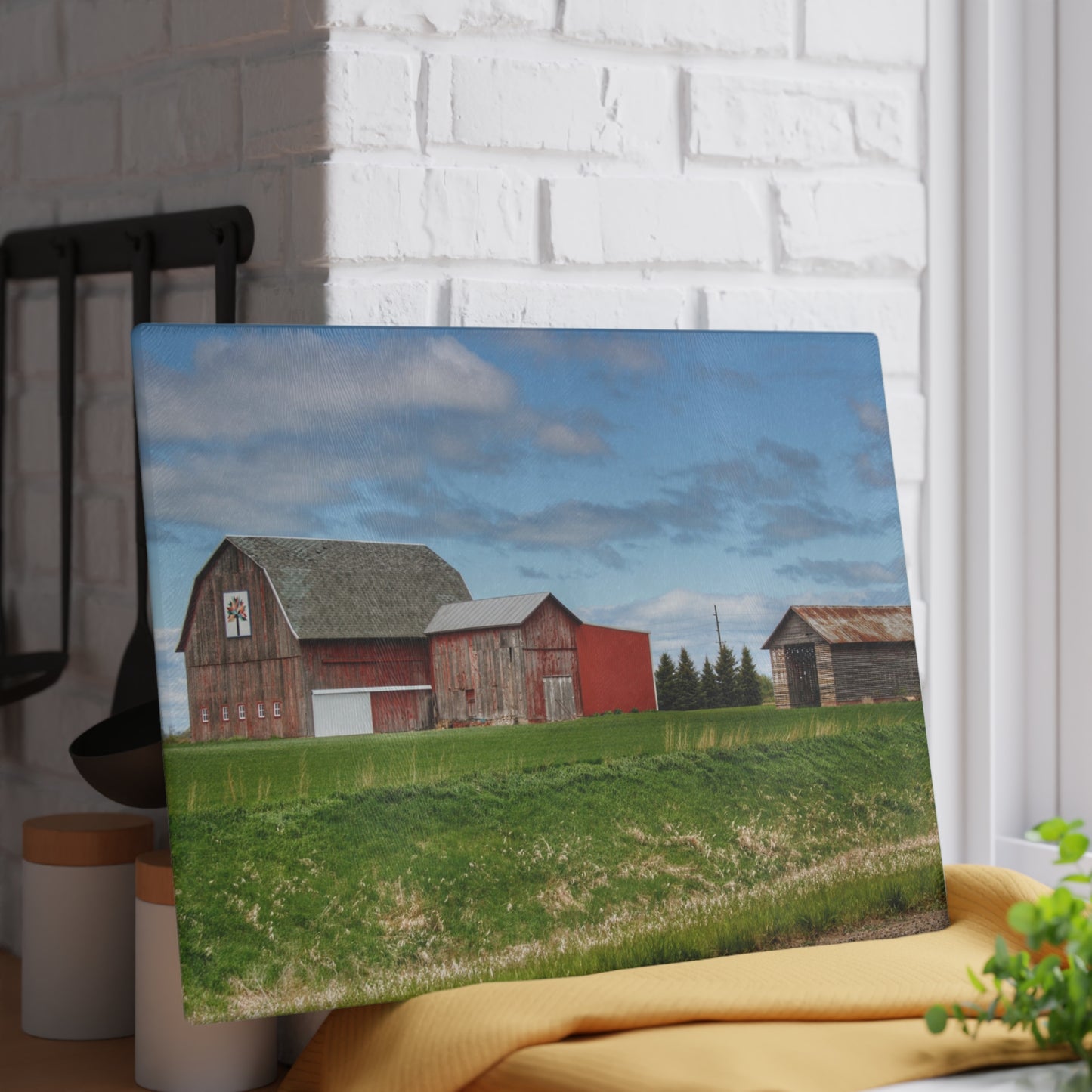 U R There Photography Unionville Reds Rustic Farmhouse Tempered-Glass Cutting Board