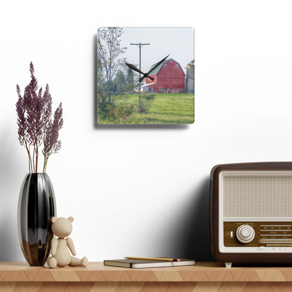 U R There Photography Stewart Road Red I Rustic Farmhouse Acrylic Analog Wall Clock