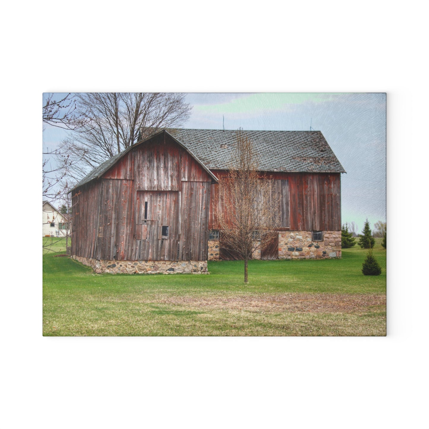 U R There Photography Millington Road Stone Grey Rustic Farmhouse Tempered-Glass Cutting Board