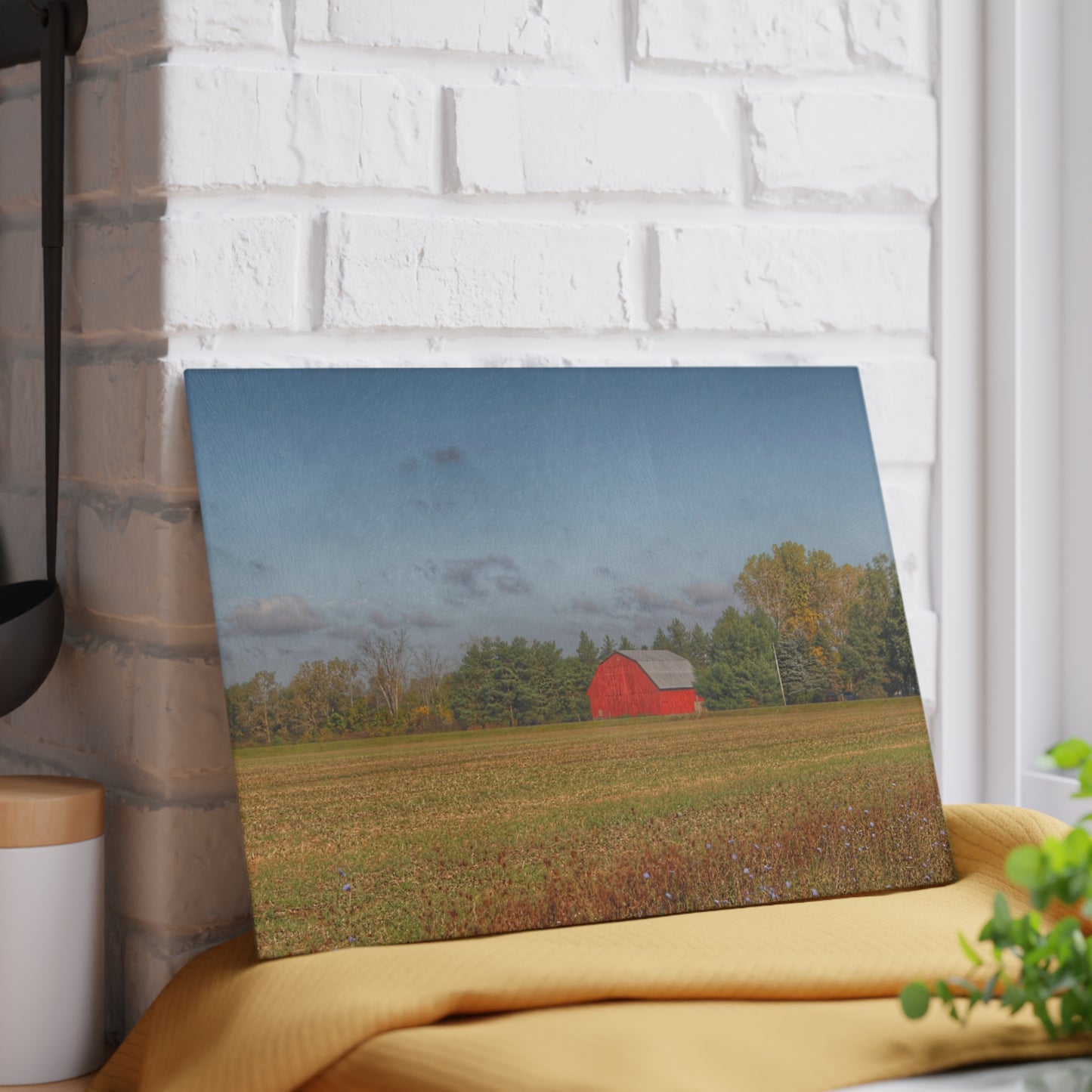 U R There Photography Fargo Road Little Red Rustic Farmhouse Tempered-Glass Cutting Board