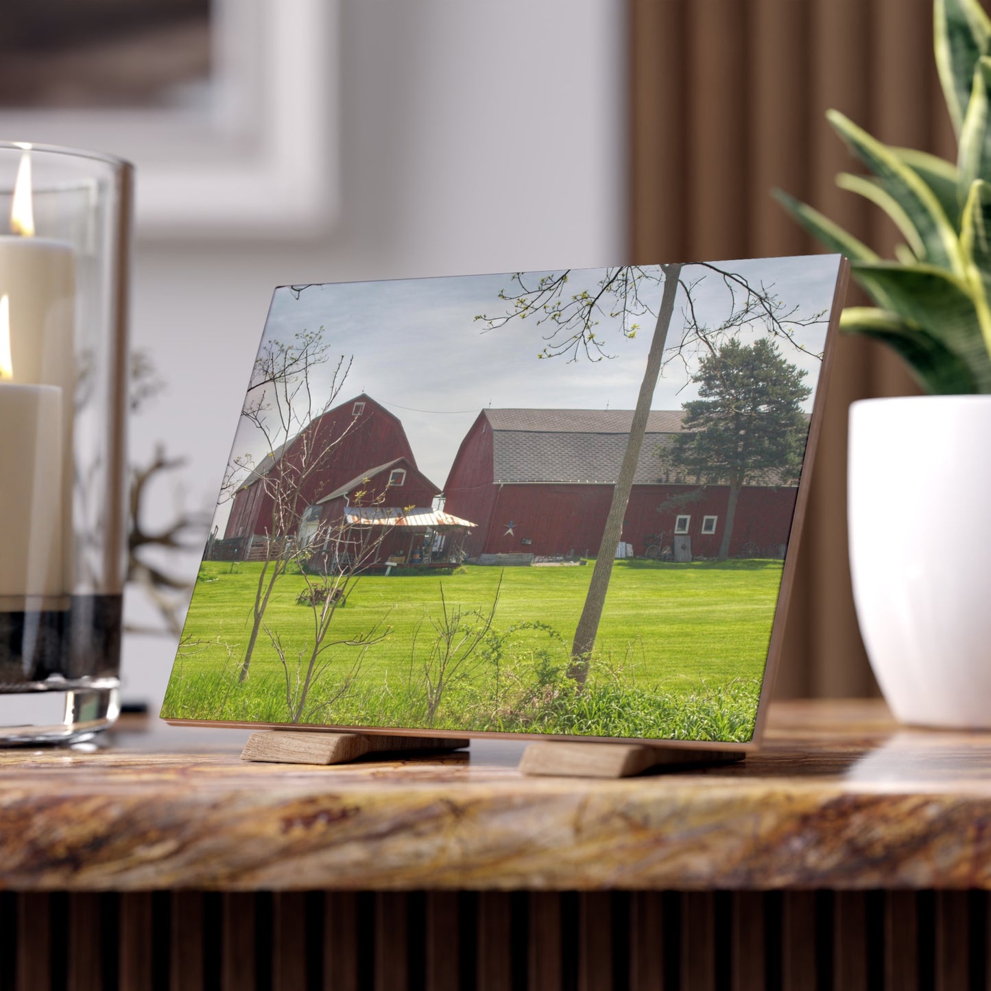 U R There Photography Bishop Road Reds I Rustic Farmhouse Decorative Ceramic Tile