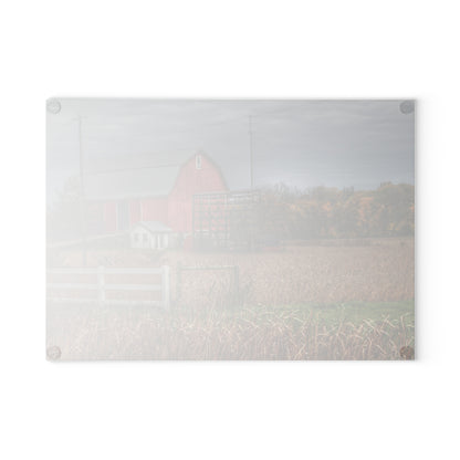 U R There Photography Barnes Road Red in Fall Rustic Farmhouse Tempered-Glass Cutting Board