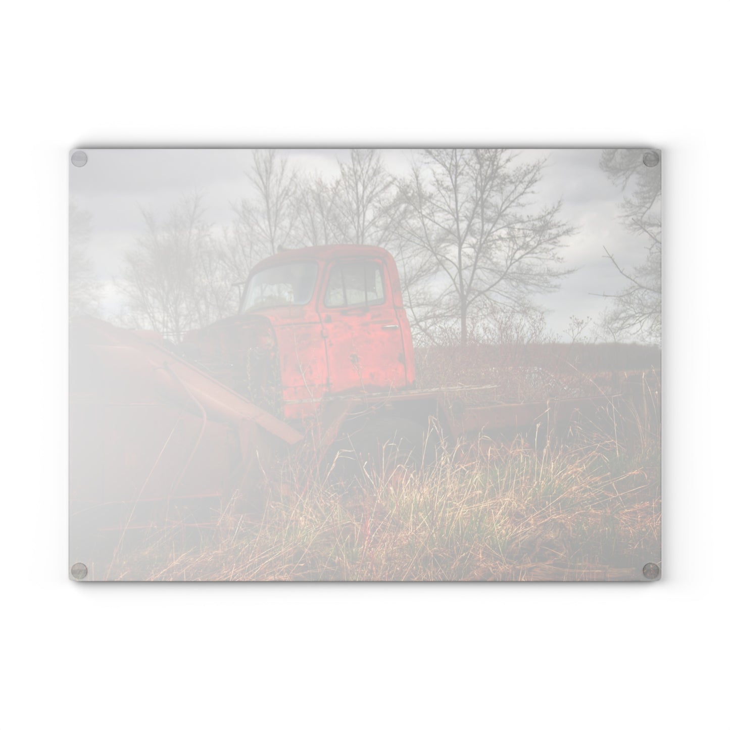 U R There Photography North Gates Road Rusted Red Rustic Farmhouse Tempered-Glass Cutting Board