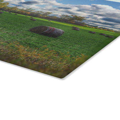 U R There Photography Haybale Heaven 2020 Rustic Farmhouse Tempered-Glass Cutting Board