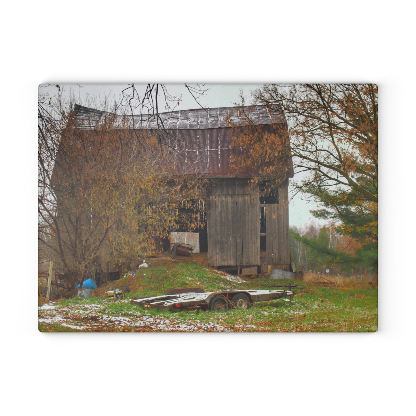 U R There Photography Frenchline Road Old Grey Rustic Farmhouse Tempered-Glass Cutting Board