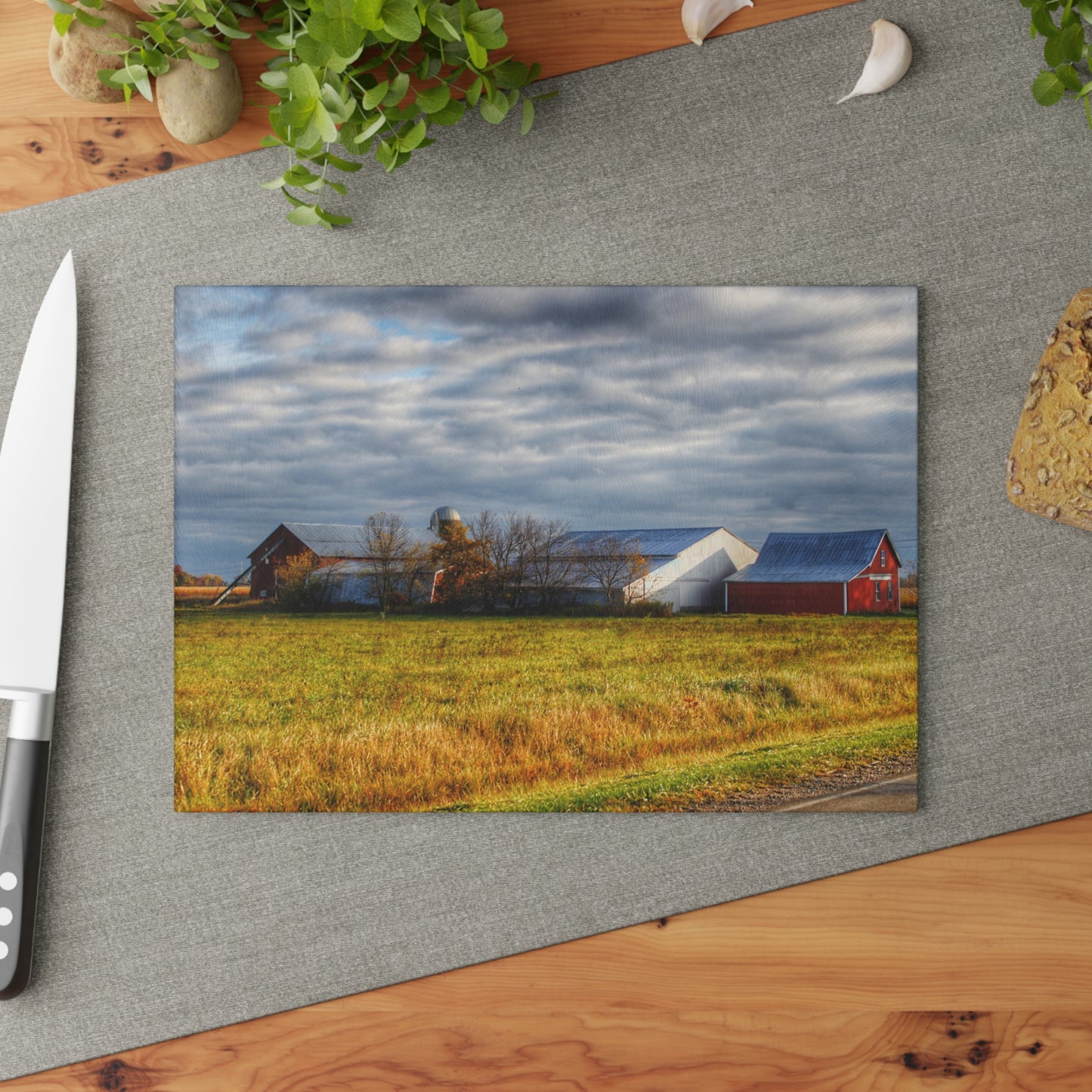 U R There Photography Marlette Road Farm I Rustic Farmhouse Tempered-Glass Cutting Board