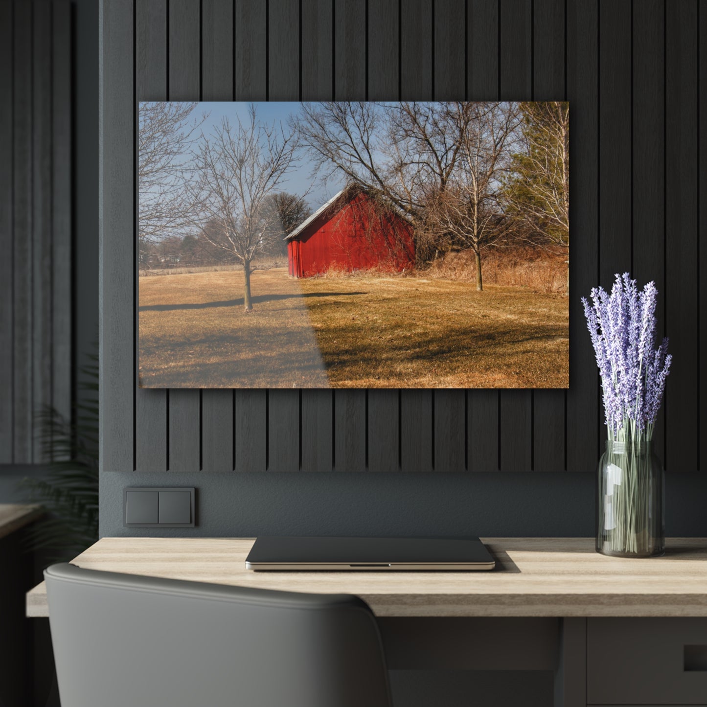 U R There Photography Romeo Plank Little Red Rustic Farmhouse Acrylic Analog Wall Clock