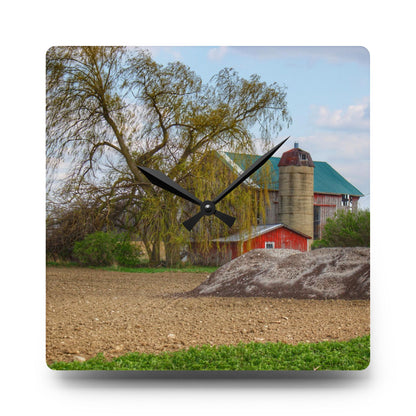 U R There Photography Cedar Creek Road Red Rustic Farmhouse Acrylic Analog Wall Clock