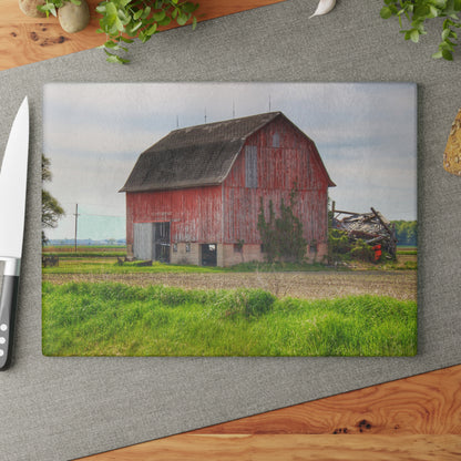 U R There Photography Unionville Elmwood Road Red II Rustic Farmhouse Tempered-Glass Cutting Board