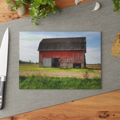U R There Photography Unionville Elmwood Road Red I Rustic Farmhouse Tempered-Glass Cutting Board