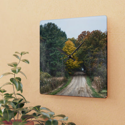 U R There Photography Country Roads in Dryden I Rustic Farmhouse Acrylic Analog Wall Clock