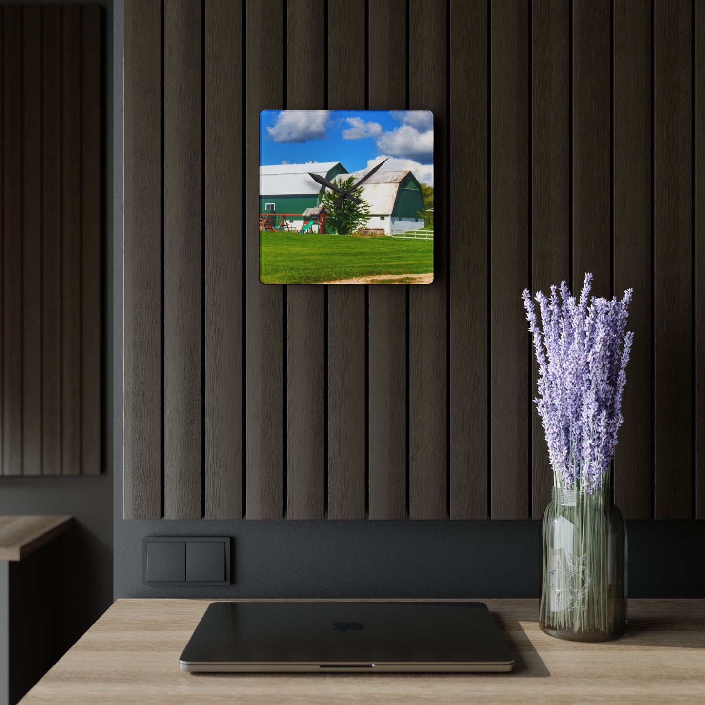 U R There Photography Hough Road Green Rustic Farmhouse Acrylic Analog Wall Clock