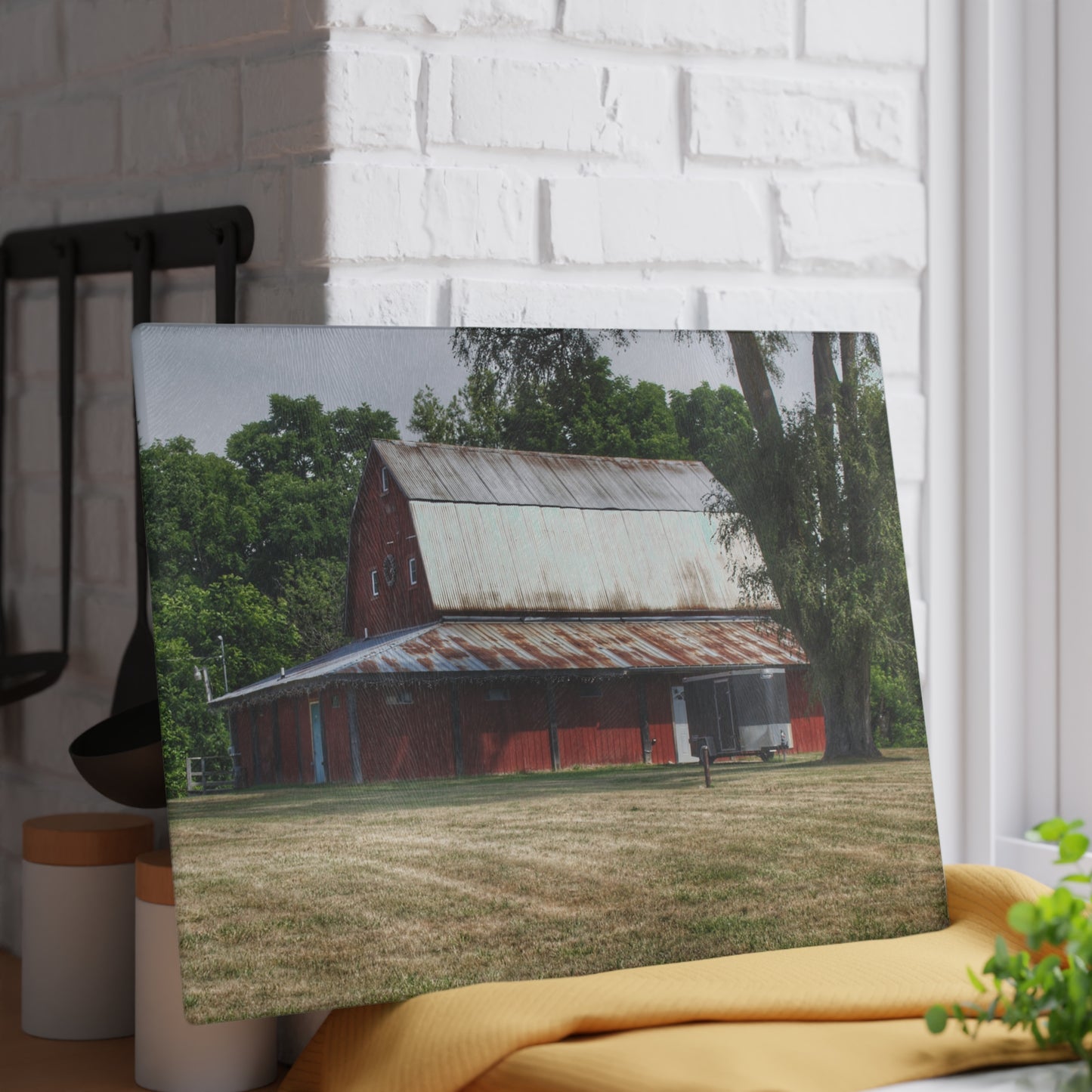 U R There Photography West Hurd Road Red Rustic Farmhouse Tempered-Glass Cutting Board