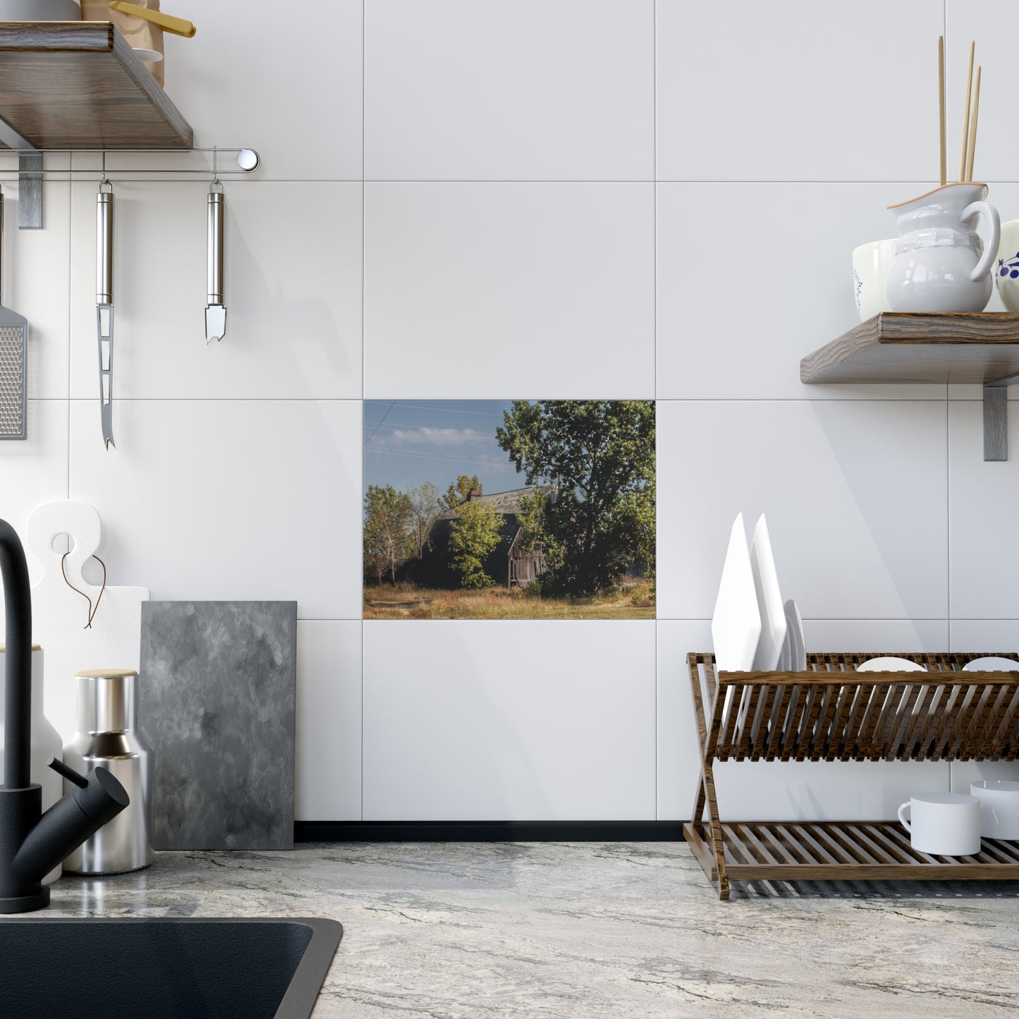 U R There Photography Barnes Road Grey Rustic Farmhouse Decorative Ceramic Tile