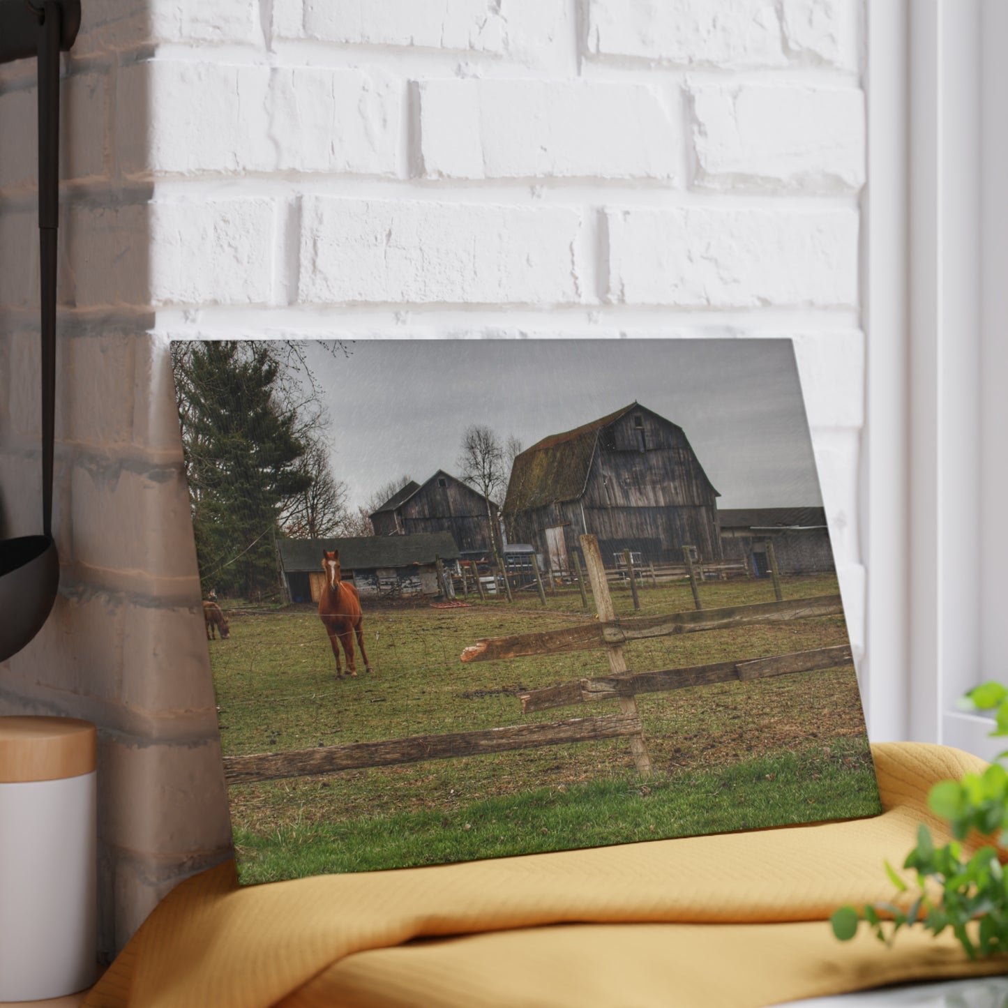 U R There Photography South Summers Road Old Grey and Caramel II Rustic Farmhouse Tempered-Glass Cutting Board