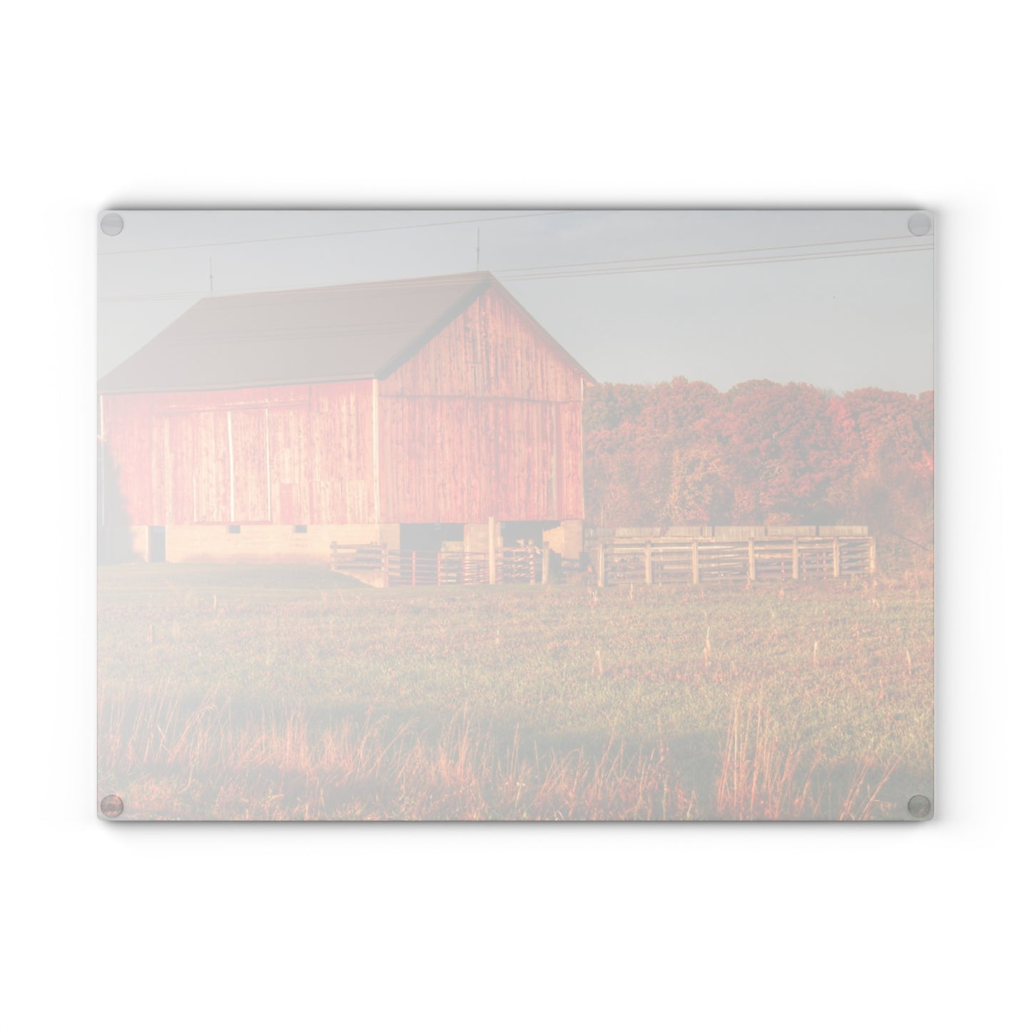 U R There Photography Lake Pleasant Corral Red II Rustic Farmhouse Tempered-Glass Cutting Board