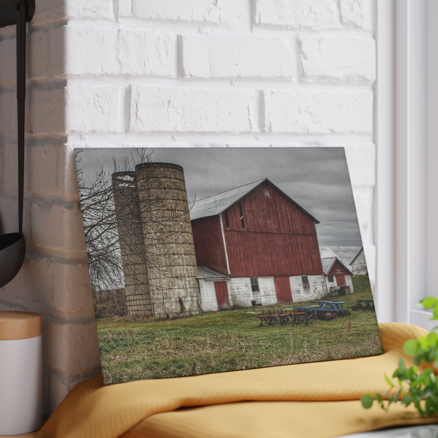 U R There Photography Fostoria Red I Rustic Farmhouse Tempered-Glass Cutting Board