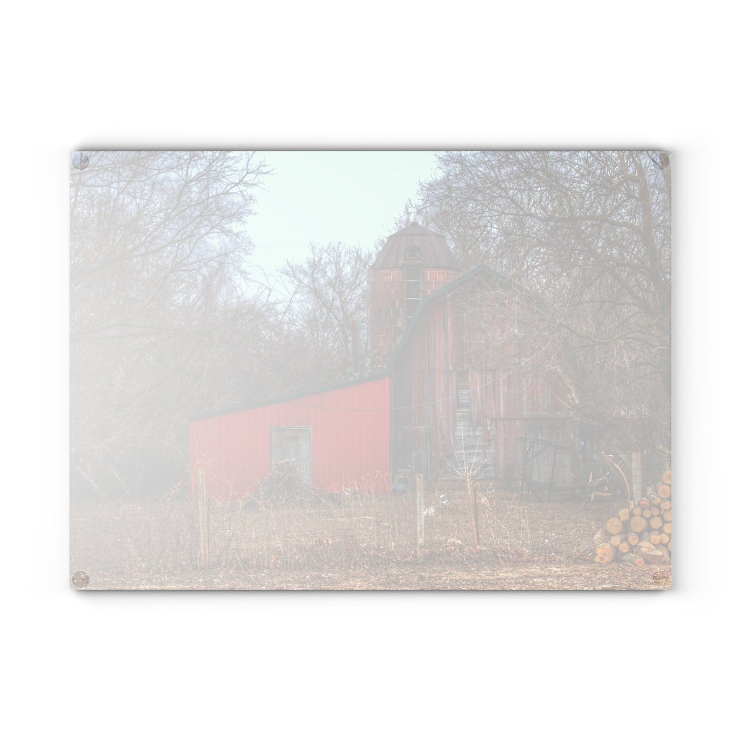 Barn Boutique Rustic Tempered-Glass Cutting Board| Bray Road Hidden Barnyard Red I