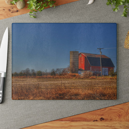 U R There Photography Applegate Road Red Rustic Farmhouse Tempered-Glass Cutting Board