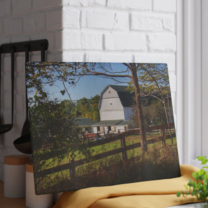 U R There Photography Oakwood Road White I Rustic Farmhouse Tempered-Glass Cutting Board