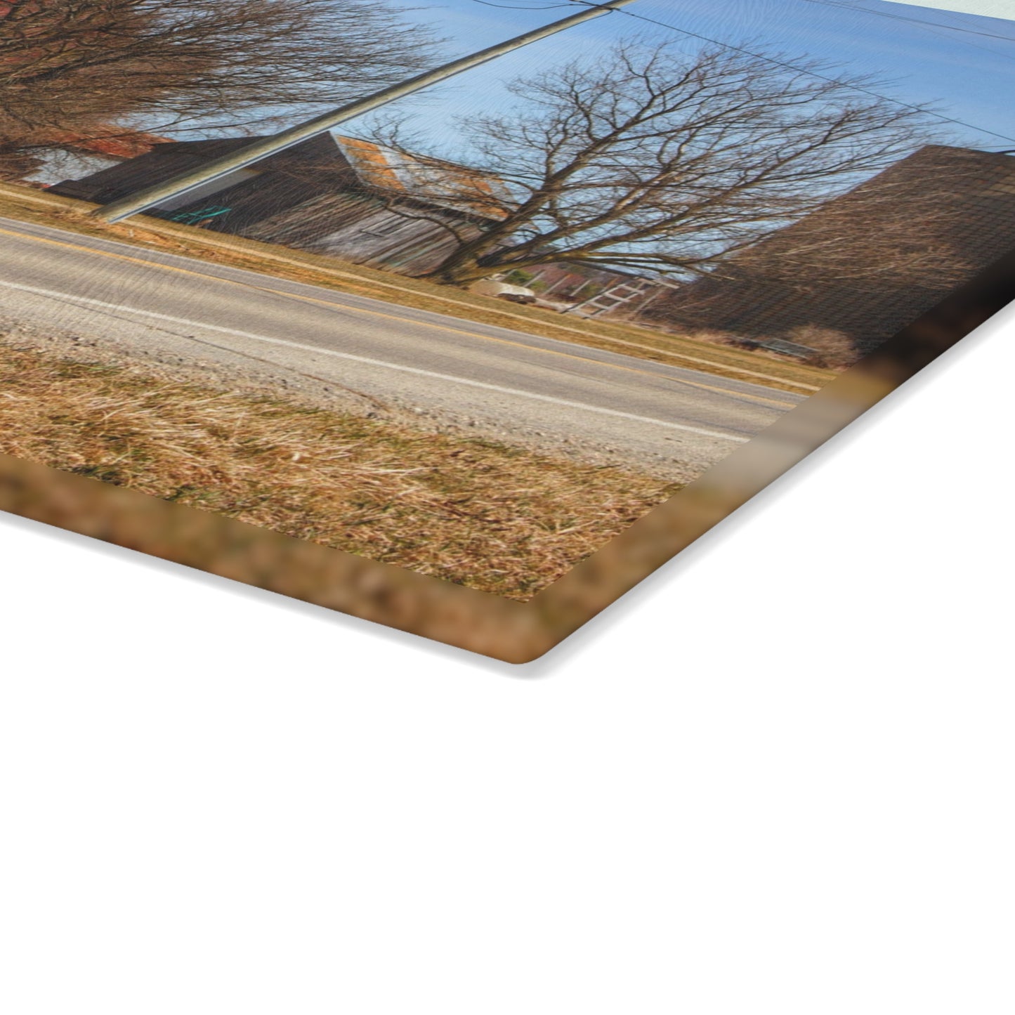 U R There Photography Otter Lake Centennial Reds Rustic Farmhouse Tempered-Glass Cutting Board