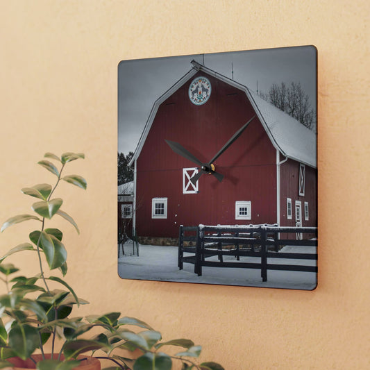 U R There Photography Barns of Barber Road III Rustic Farmhouse Acrylic Analog Wall Clock